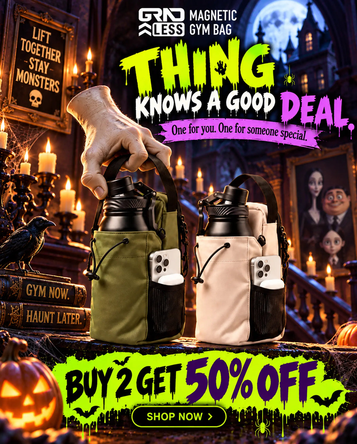 GRNDLESS – TWO Magnetic Gym Bags (50% OFF)